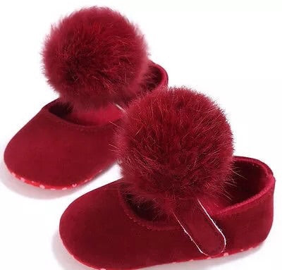 Soft Sole Ballet Slippers in Red Princess PomPom