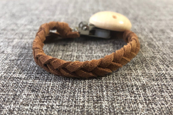 Braided Leather Pacifier Clip in Deep Brown