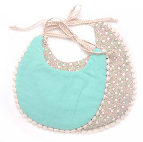 Double sided vintage bib in Turquoise Polka-Dots