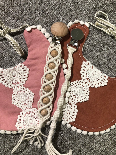 Double sided vintage bib in Dusty Rose Lace