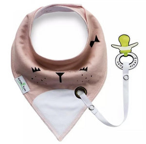 Bib with Pacifier Clip in Kitty Peach