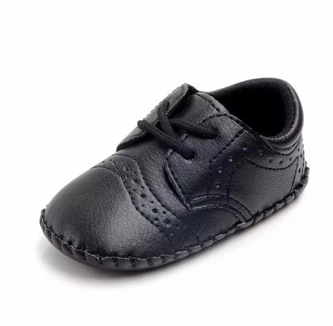 Baby Leather Oxfords in Midnight Black