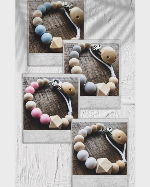 Orb Wood Pacifier Clip in Soft Pink