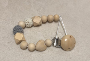 Simple Heart Pacifier Clip in Natural Gray