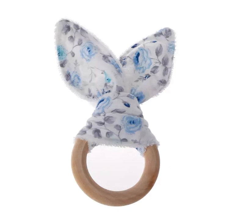 Knotted Rattle Teether in Blue Bouquets