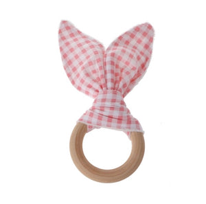 Knotted Rattle Teether in Checkered Pink