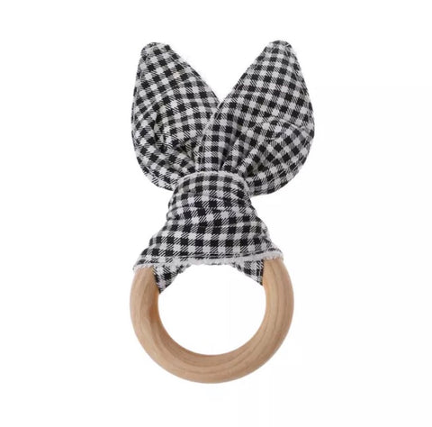 Knotted Rattle Teether in Checkered Black