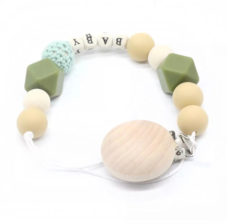 Oh Baby! Mixed Bead Pacifier Clip in Natural Green